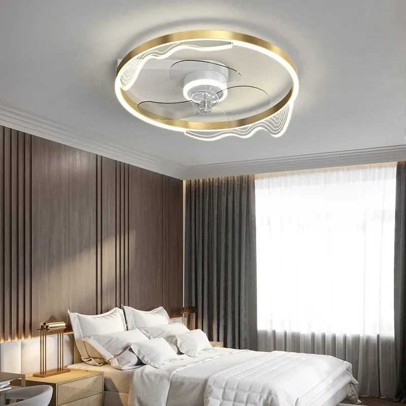 Modern Silent Ceiling Fan With Light Low Floor Fan Ventilator LED Light Ceiling Fan Lamp With Invisible Blades Remote Control