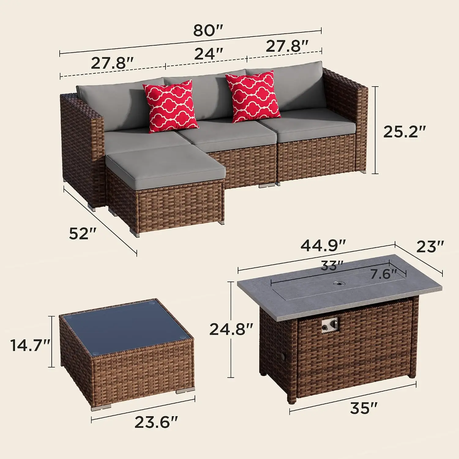 Outdoor Wicker Sectional Sofa Set with 45