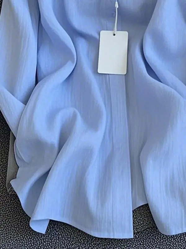 Blue Linen Loose Casual Women's Shirt Spring New Style Slimming Sun Protection Korean Style Commute Regular Sleeve Long Shirt 4
