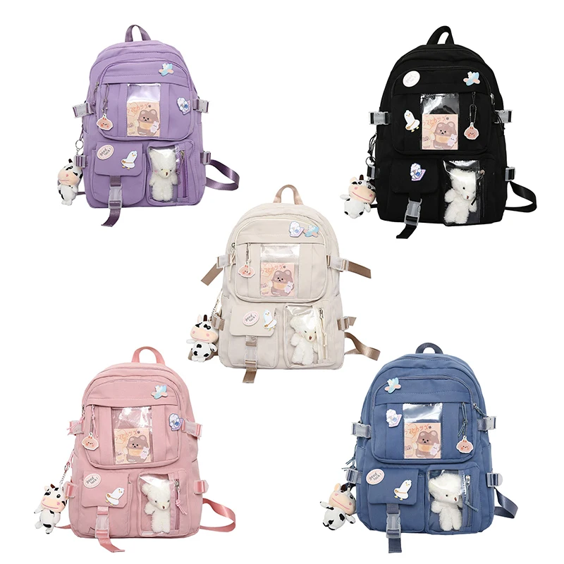 Cute Women Backpacks Waterproof Multi-Pocket Nylon School Backpack For Student Female Girls Kawaii Laptop Book Pack