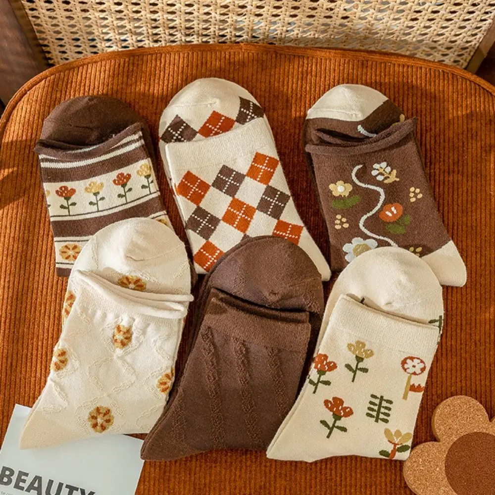 

Floor Socks Sweet Flower Middle Tube Socks Flower Thickened Floral Print Socks Hosiery Breathable Knitted Mid-tube Socks Home