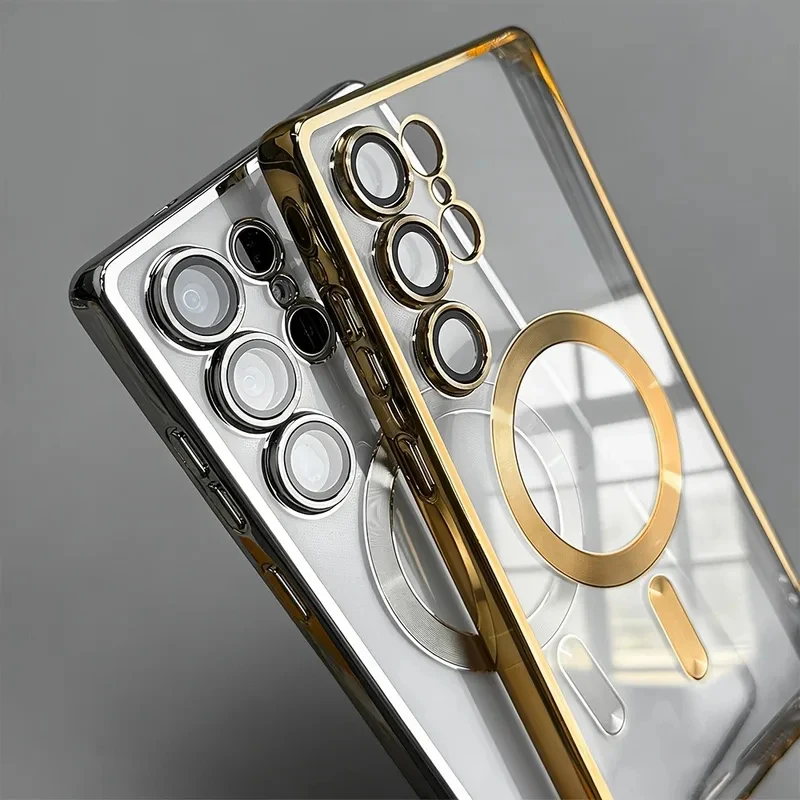 Luxury for Magsafe Magnetic wireless charge Case for Samsung Galaxy S26 S25 S24 S23 S22 Ultra S21 FE Plating Clear Soft Cover - view 3