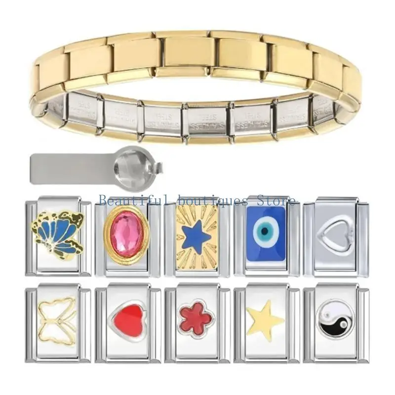 U4LF Customizable Italian Charm Bracelet Italian Charm Bracelet Link Starter Set for Customizable Bangle Jewelry Making