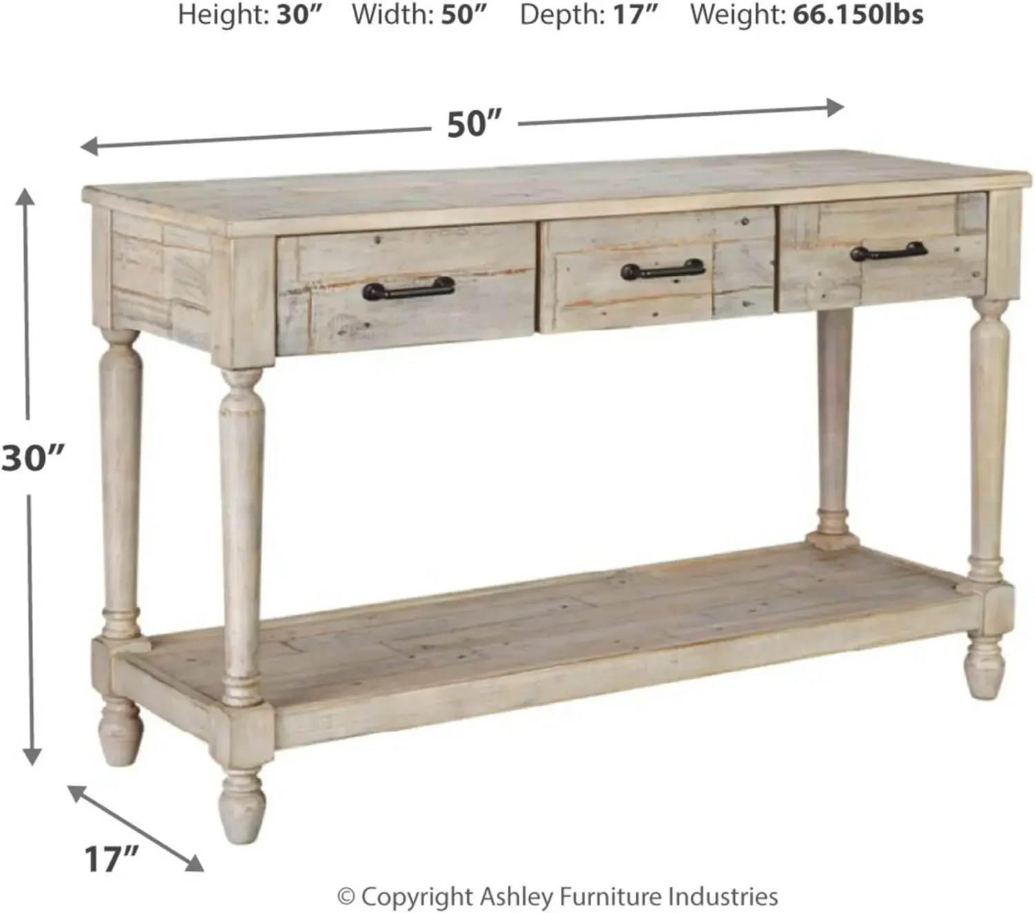 Ashley Shawnalore-consolle per divano in legno massello di pino, Design firmato, fattoria