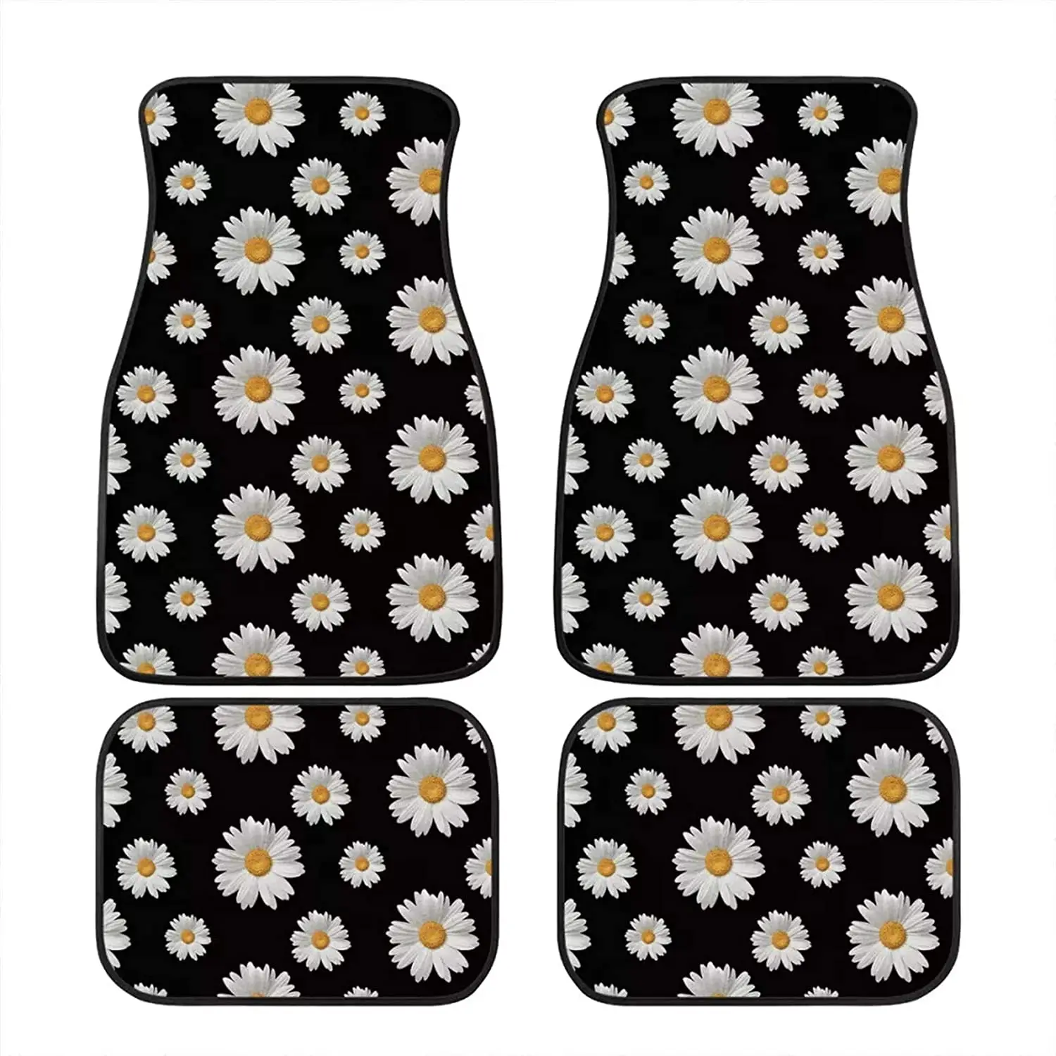 JoyLamoria Vintage Daisy Car Floor Mats 4 Pieces Floral Decor Auto Accessories Vehicle Carpet Non-Skid Rubber Backing, Universal