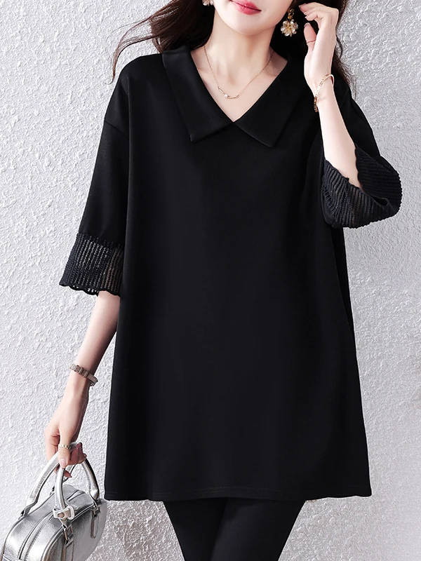 

Модная элегантная женская рубашка больших размеров с V-образным вырезом, коротким рукавом, средней длины, повседневная, универсальная, стройнящая, омолаживающая, лето 2026