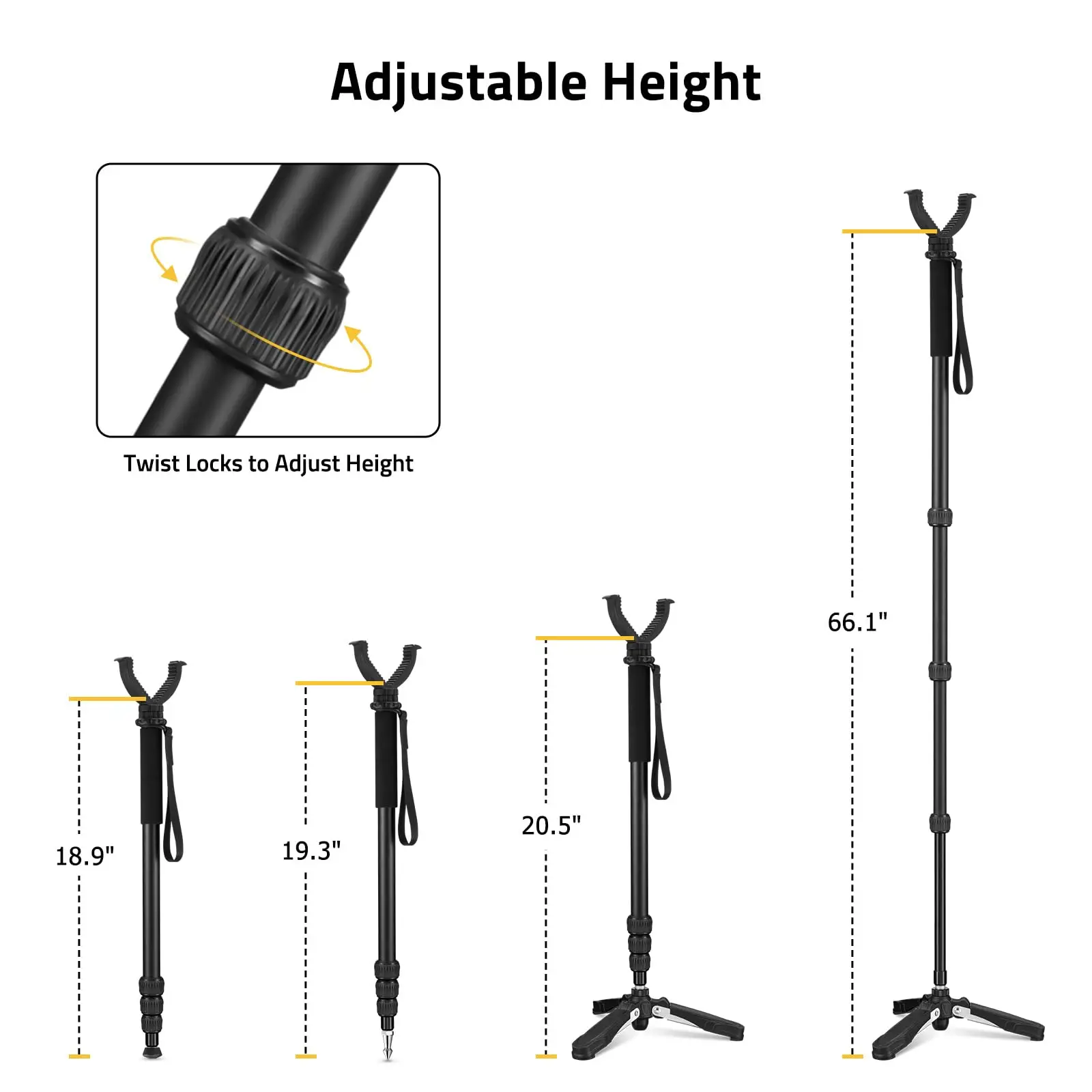 

Adjustable Aluminum 20.5"-66.1" With Tiltable And Rotatable Stand Base Rubber V Yoke For Outdoor