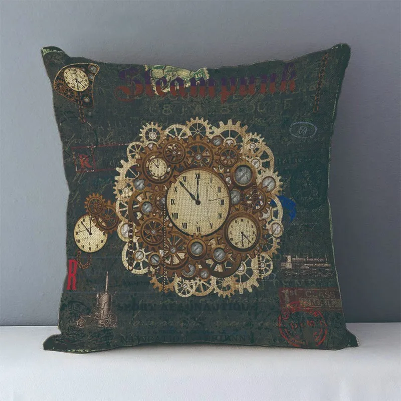 European style vintage steampunk patterns printed cozy couch cushion cover home decorative pillows 45x45cm bedding pillowcase J6