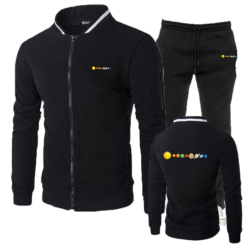2025 Solar System Planets Print Spring And Autumn Man's Fashion Slim New Zipper Cardigan +Long Pants Sports Suit