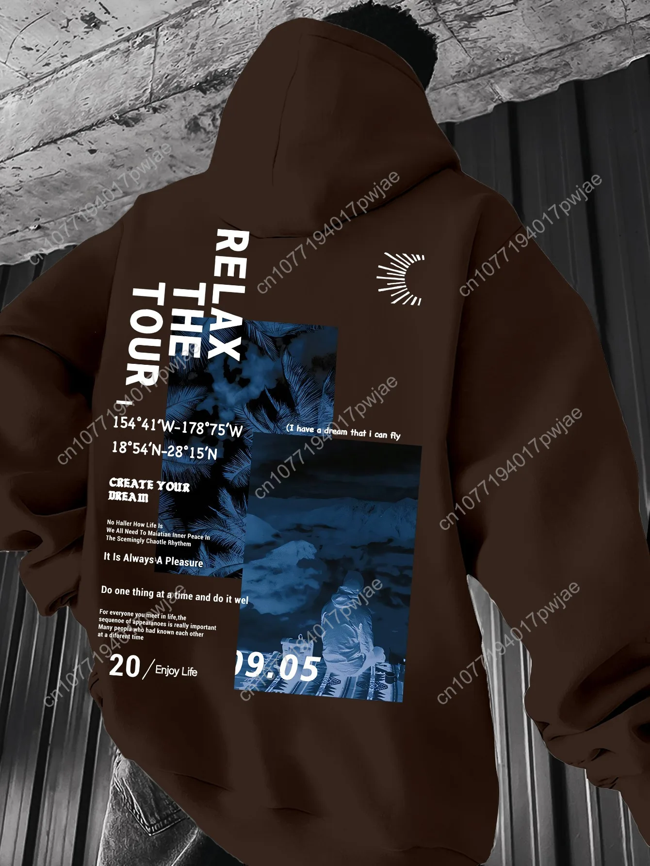 Relax The Tour Print, Felpa con cappuccio alla moda con stampa alla moda da uomo Camicia sportiva casual con cappuccio Top versatile Abbigliamento da uomo per F