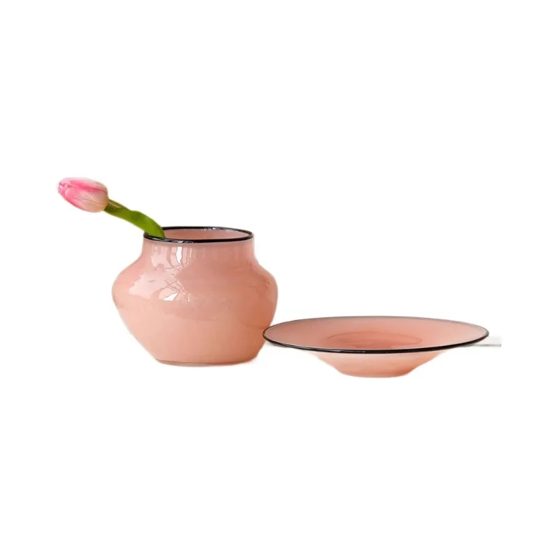 

LLP spring peach pink glazed vase ornament high-end fruit plate French medieval living room dining table decoration
