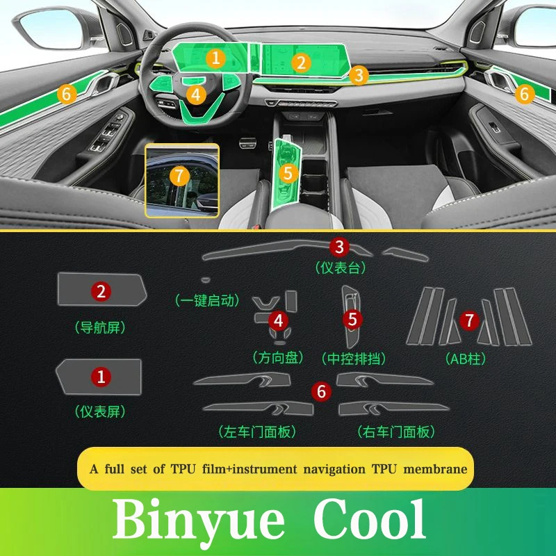 Car GPS Door Center Console Media Dashboard Navigation TPU Anti-scratch Protector Film For Geely Binyue COOL