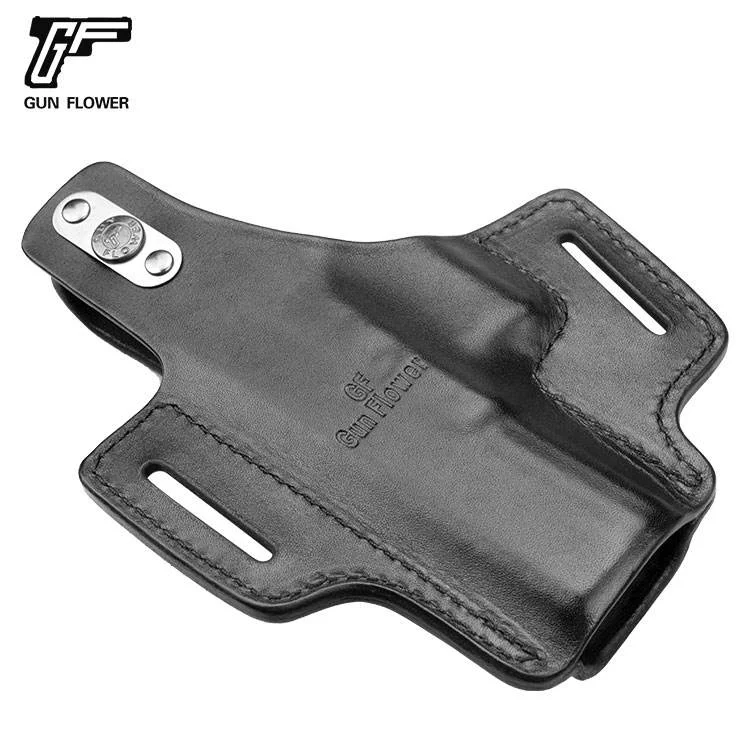 Only For Glock 17/22/31 ,Gun&Flower 2 Slot Thumb release Full Grain Leather Open Muzzle Gun Pouch,Right Hand