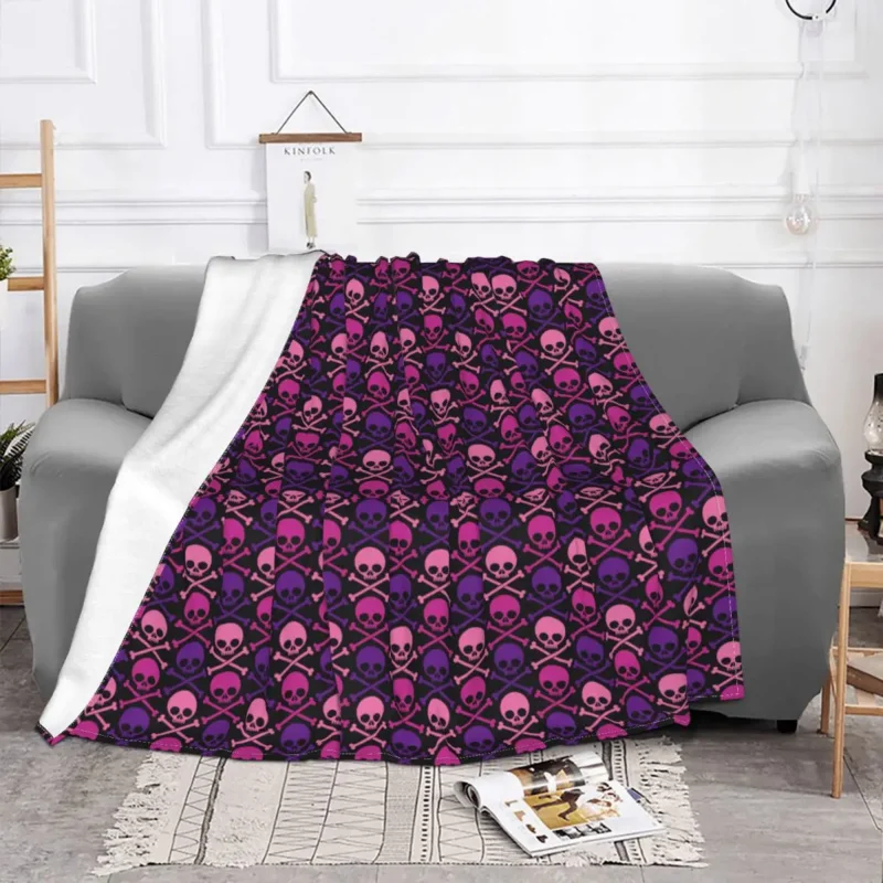 

Cool Skull Blanket Flannel Printed Multifunction Super Warm Throw Blankets for Bedding Office Bedding Throws