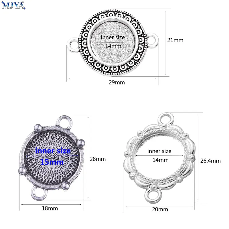 MJYA 10pcs Vintage Connector Base Inner Size 14mm 15mm Cabochon Tray For DIY Bracelets Jewelry Making Supplies Accessories