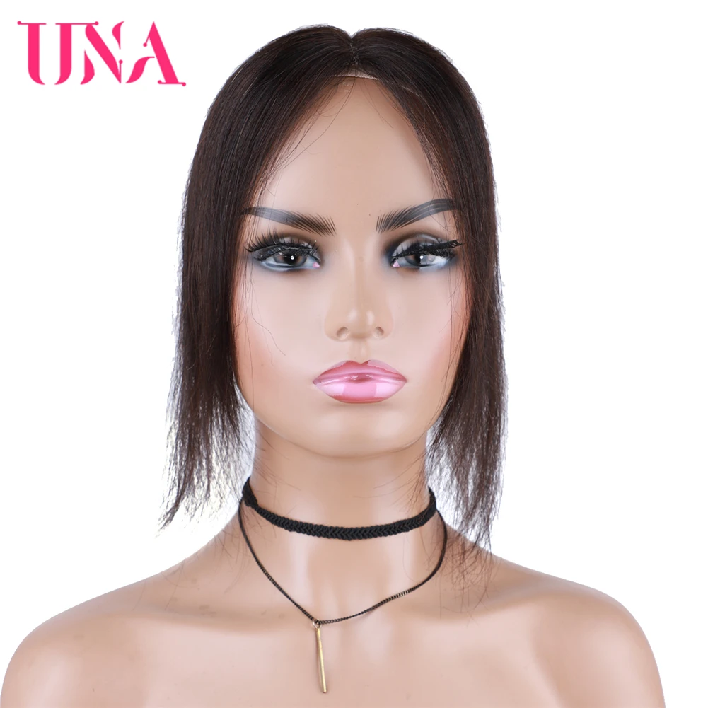 Una Human Hair Swiss Lace frontal Toppers Silk Base Hair Pieces Clip In Hair Natural color cover white thin hair Hairpieces