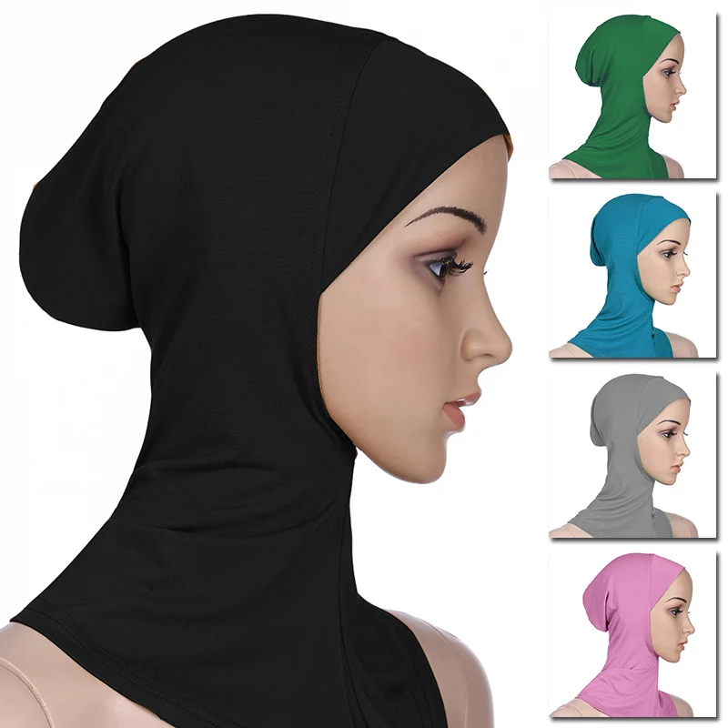 Women's Muslim Headscarf Fashion Muslim Underscarf Inner Hijab Caps Solid Color Long Shawl Wrap Neck Hat Headwear Accessories