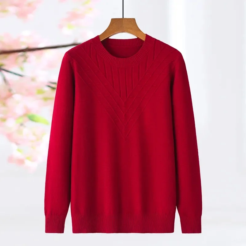 Knitted Sweater Women Pullover New Middle-aged mother Autumn Winter Knitted Long Sleeve Top Female Jumper Bottom Shirt