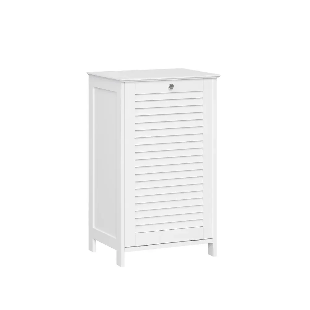 White Tilt-Out Laundry Hamper Cabinet with Removable Cloth Bag Stylish Storage Solution Home Polished Silver Knob Sturdy Anchor