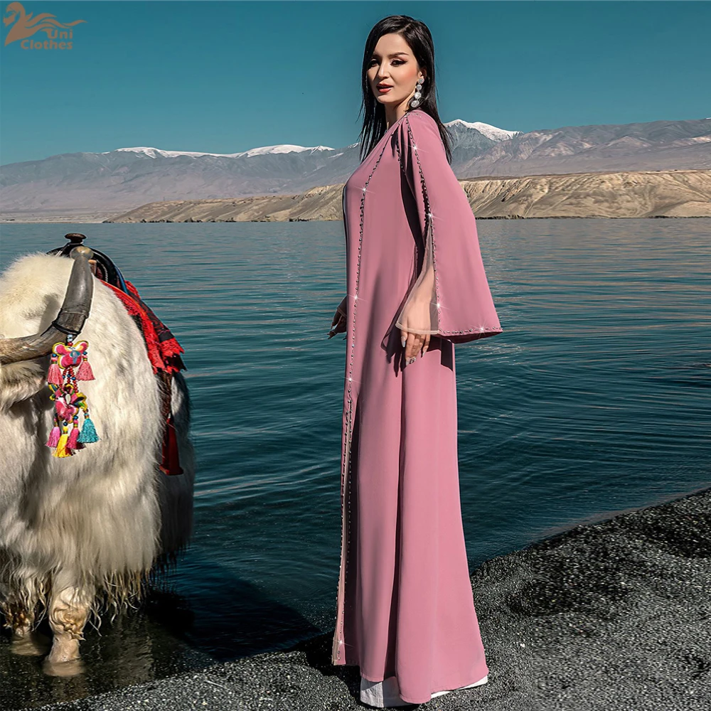 New Open Abaya Dubai Luxury Kimono Cardigan Diamonds Muslim Dress Women Islam Jalabiya Kebaya Caftan Marocain Femme Robe Abayas