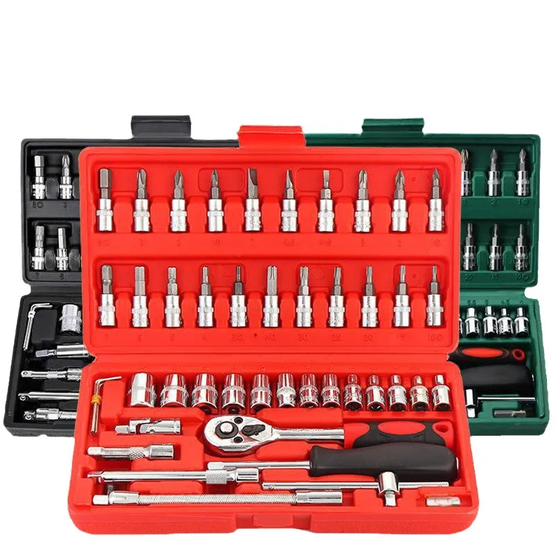 46PCS Ratchet Wrench Set Kit 1/4' Metric Drive Ratchet Phillips Torx Bits Allen Key Screwdriver Professional Metalworking Tool