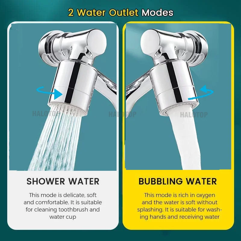 New 1080° Universal Rotation Faucet Bubbler Sprayer Head for Washbasin Kitchen Robot Arm Dual Mode Faucet Extender Water Nozzle