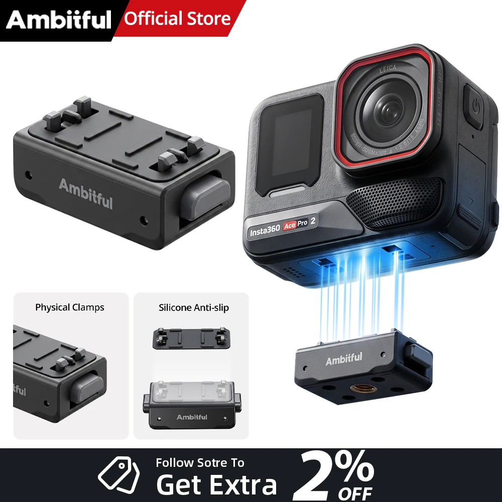 Adaptateur magnétique à dégagement rapide AMBITFUL IA01 pour trépied, 1/4 ARRI anti-retour pour caméra d'action GoPro Insta 360 Ace Pro2