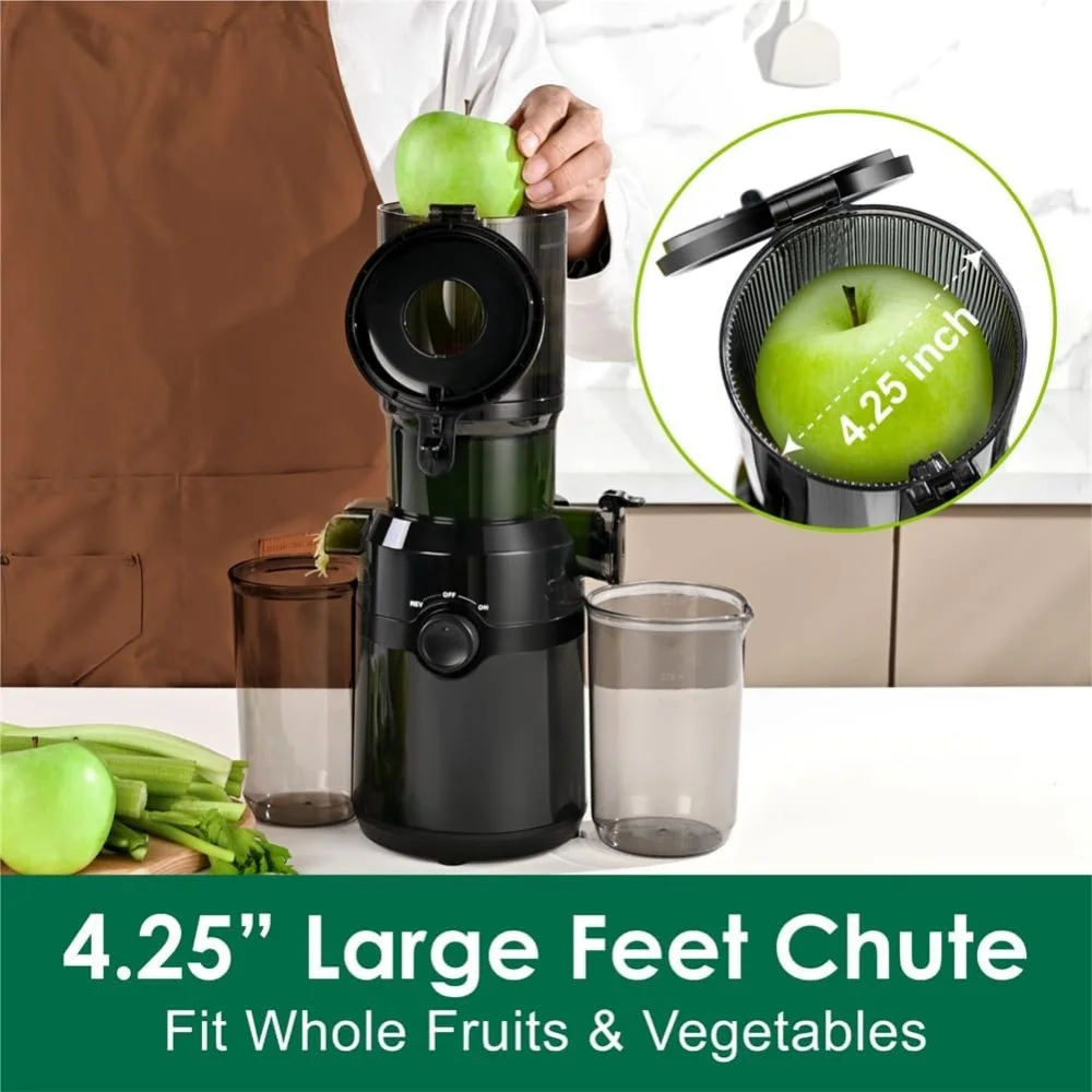 Máquina De Espremedor De Prensa Fria, Grande Chute De Alimentação, Fit Frutas Inteiras E Legumes, Fácil Limpeza, Auto Alimentação, Alto Rendimento De Suco, 4,25"