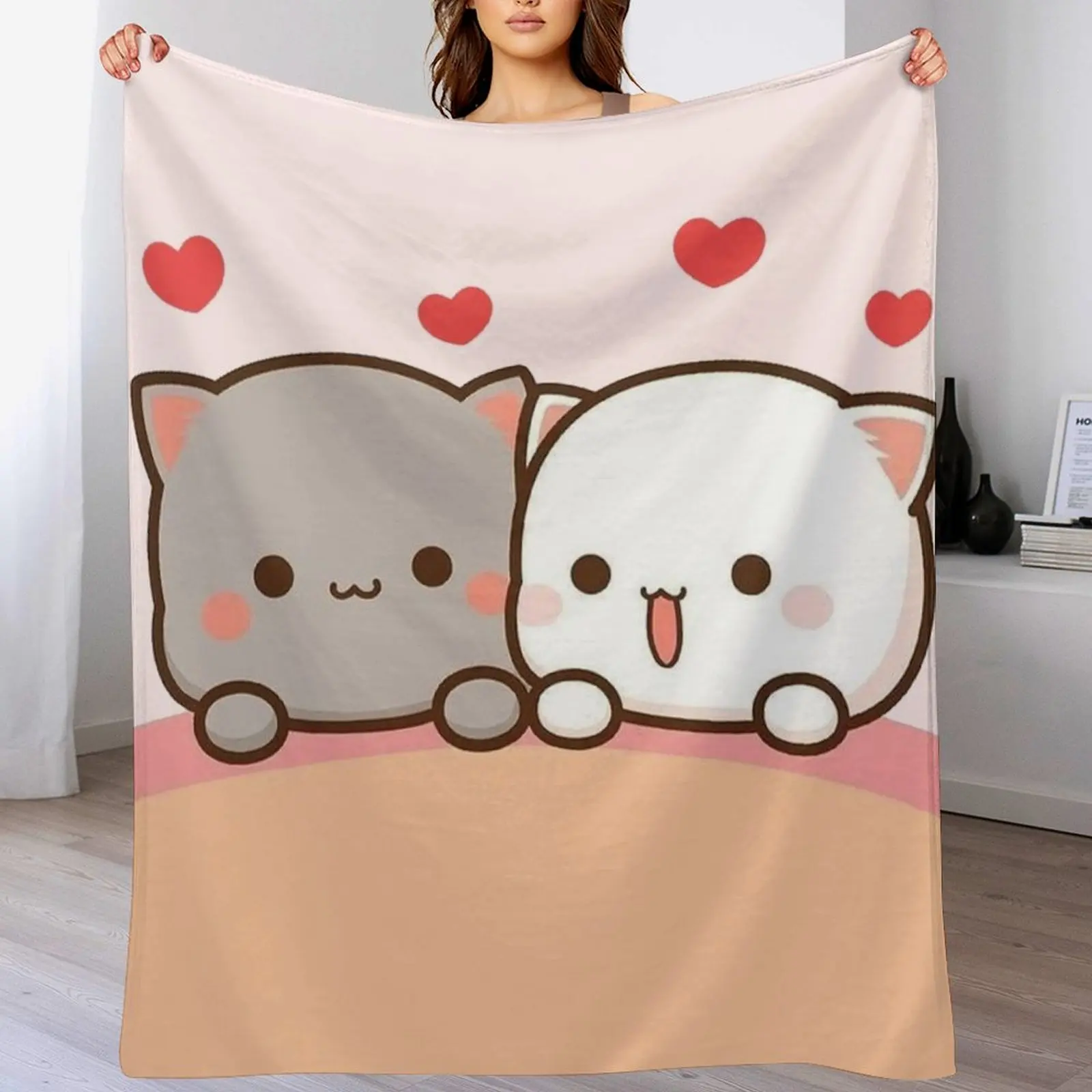 Peach and goma mochi cat Throw Blanket Hairys Decorative Sofas Blankets