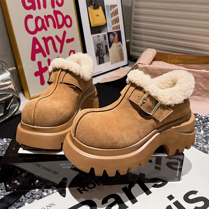 

Fur Women's Ankle Boots Mid Heels Designer Suede Shoes 2025 Fashion Warm Cotton Shoes Cozy Dress Winter Walking Mujer De Botas