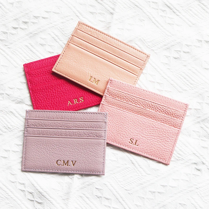 Custom Letters Luxury Card Wallet Gift With Box Engrave Name Genuine Leather Creative Cute Card Holder Woman Man Coin Purse