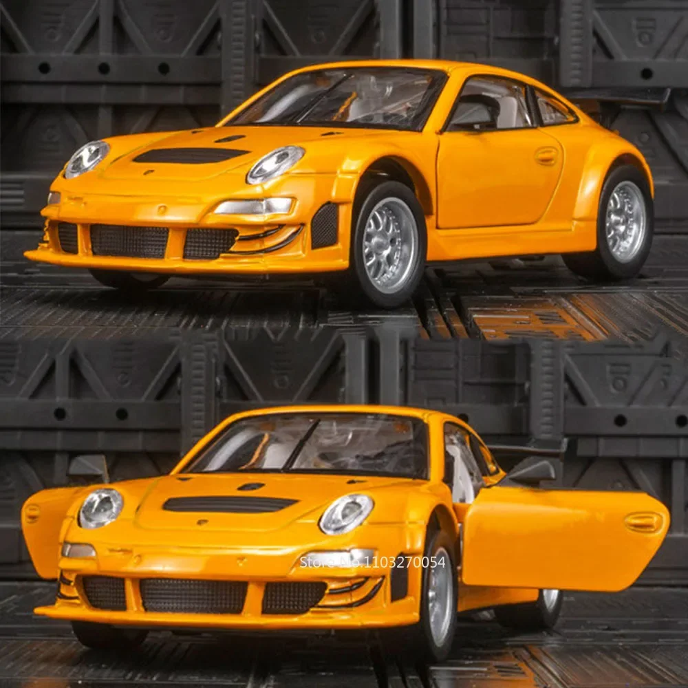 おもちゃの車のポルシェ911 gt3 rsr,合金ダイキャスト,金属モデル,音と光,ドアを引く,オープンしたvehiceコレクション,誕生日プレゼント,1:32