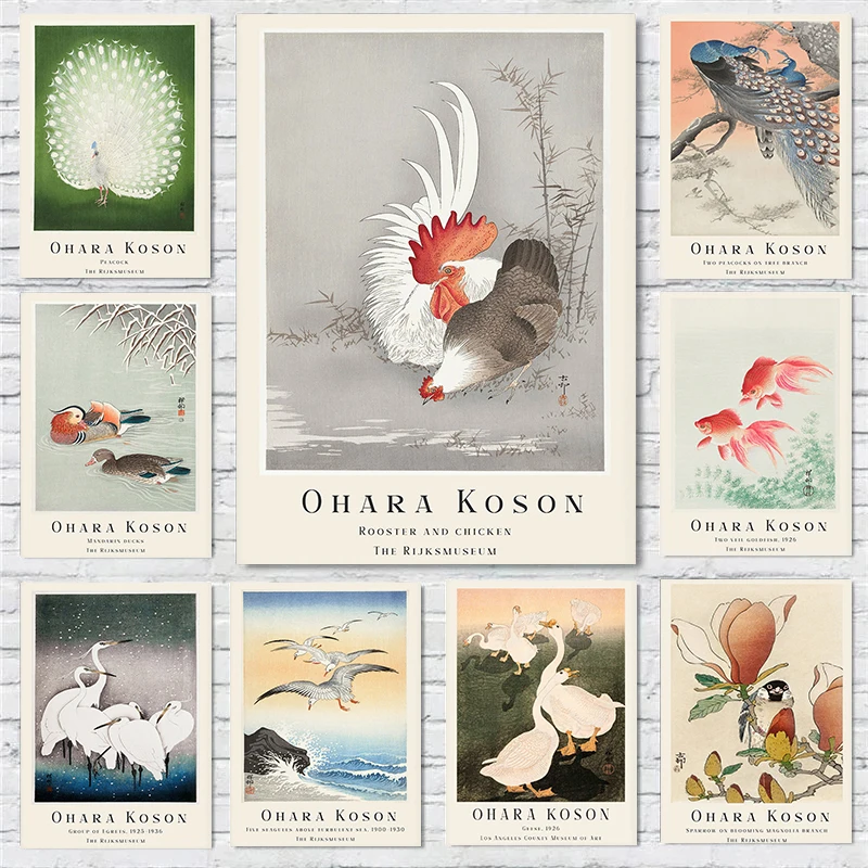 (No frame)Japanese Ohara Koson Works Posters Vintage Ukiyo-e Flower and Bird Painting Prints Ukiyo-e Wall Picture Home Room D