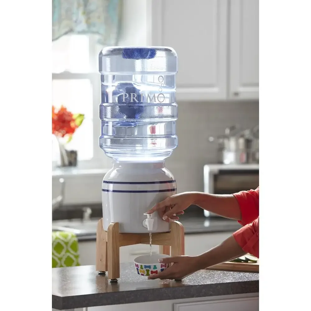Primo® Water Countertop Dispenser Top Loading Cool Temp Ceramic Wooden Stand