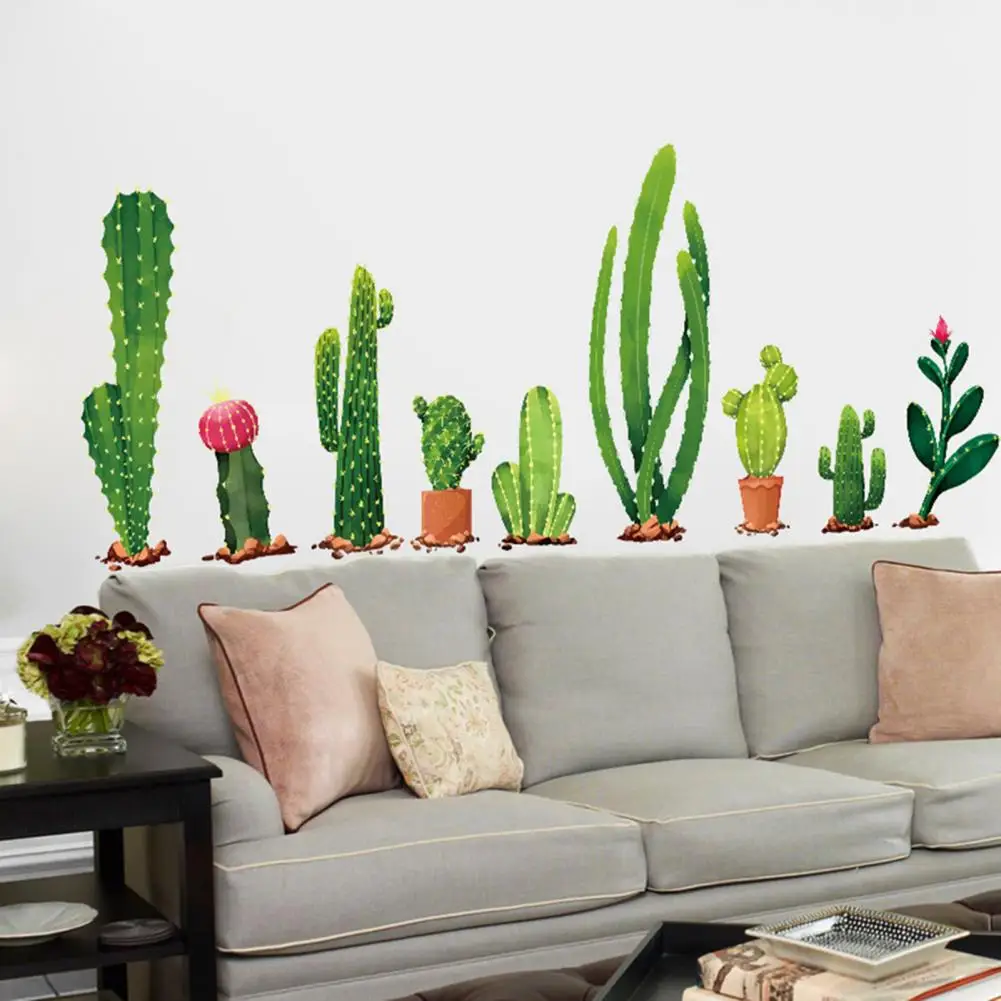 Wall Stickers Decal Home Decor 2pcs Fresh Cactus Green Plant Mural Art Vinyl Decals Home Decor