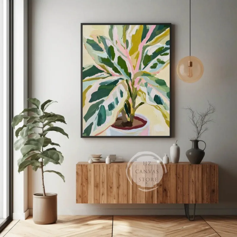 Modern Botanical Monstera Calathea Posters Prints Pastel Green Plant Canvas Painting Wall Art Picture for Living Room Home Decor