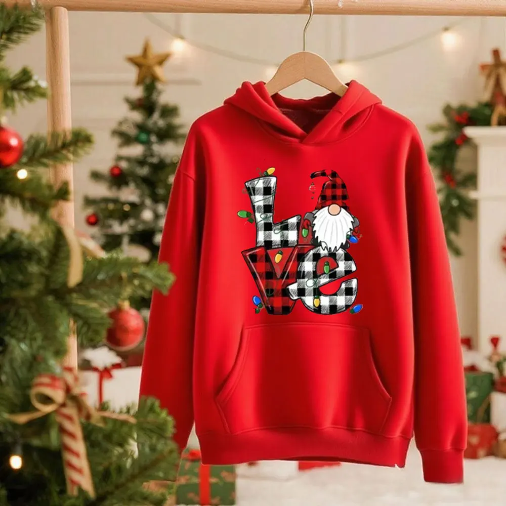 

Толстовки с принтом Санта-Клауса в клетку Love, толстовка с длинными рукавами, пальто, женские толстовки, уличная одежда, женский пуловер Wineter, толстовка