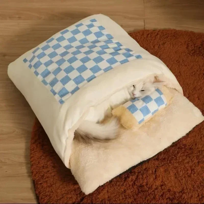 Bed for Cats Warm Dog Mat Plush Accessories Cartoon Fluffy Cushions Winter Houses Pet Products Accessory Things Kitten Basket