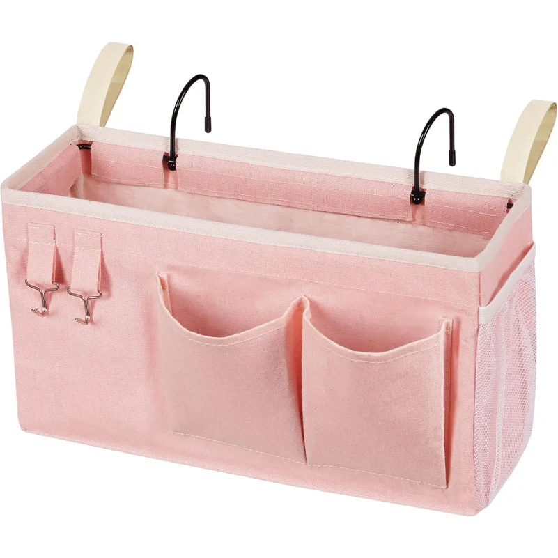 Bedside Storage Bag Hanging Organizer for Bunk & Hospital Beds, Dorm Room Rail - Light Pink