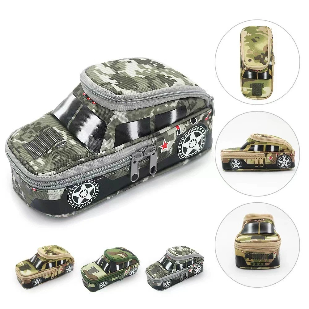 Car Model Army Style Camouflage Pencil Bag Stationery Organizer Eraser Holder Pen Case for School Office Supplies Gift Pouch INS