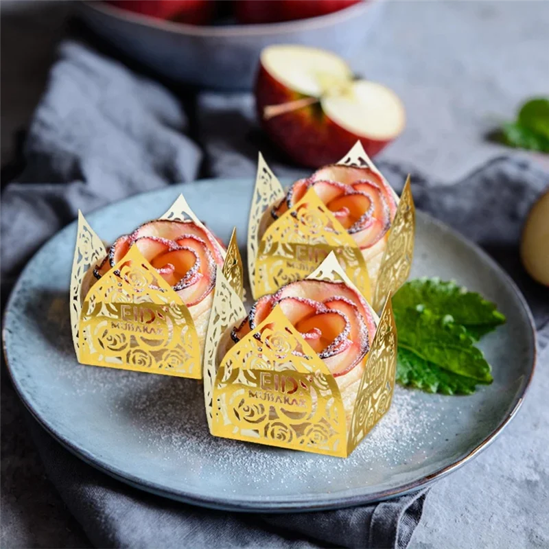 50 個イードムバラク装飾チョコレートラッパー紙キャンディ食品トレイボックスラマダンカリームイスラム教徒パーティー用品 C-BAAQ