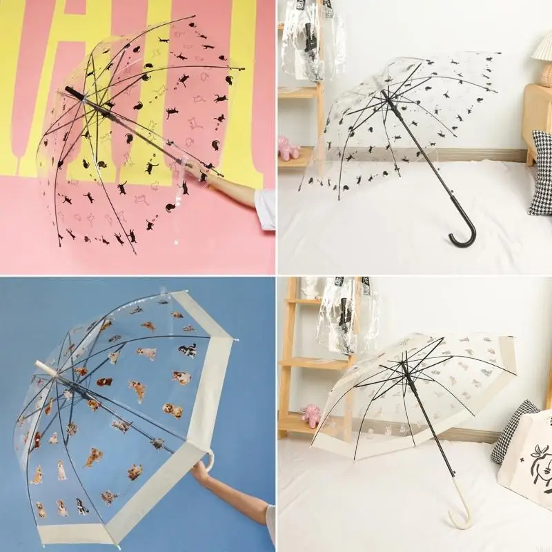 N84C Umbrella Mignon Pattern Umbrella Forme Transparent Umbrella Unisexe Quality Gift