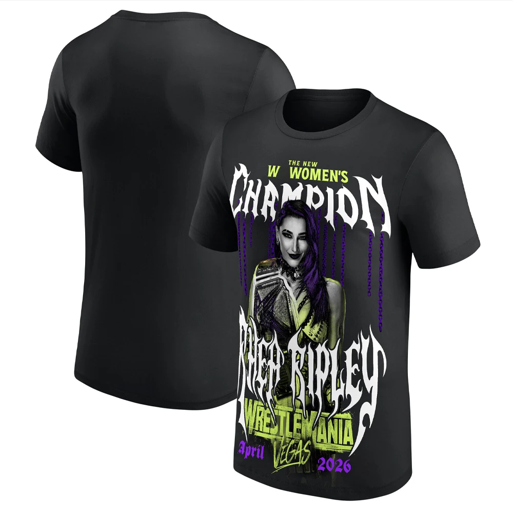 Men's Black Rhea Ripley Face Photo T-Shirt 3D Print Sports Quick Dry Short Sleeve Tee Daily Casual Plus Size Wrestling T-Shirts