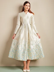 DEVCHATA Elegant Women Luxury Jacquard Long Maxi Dress Female Fashion New Arrival Floral Embroidery Evening Party Robe