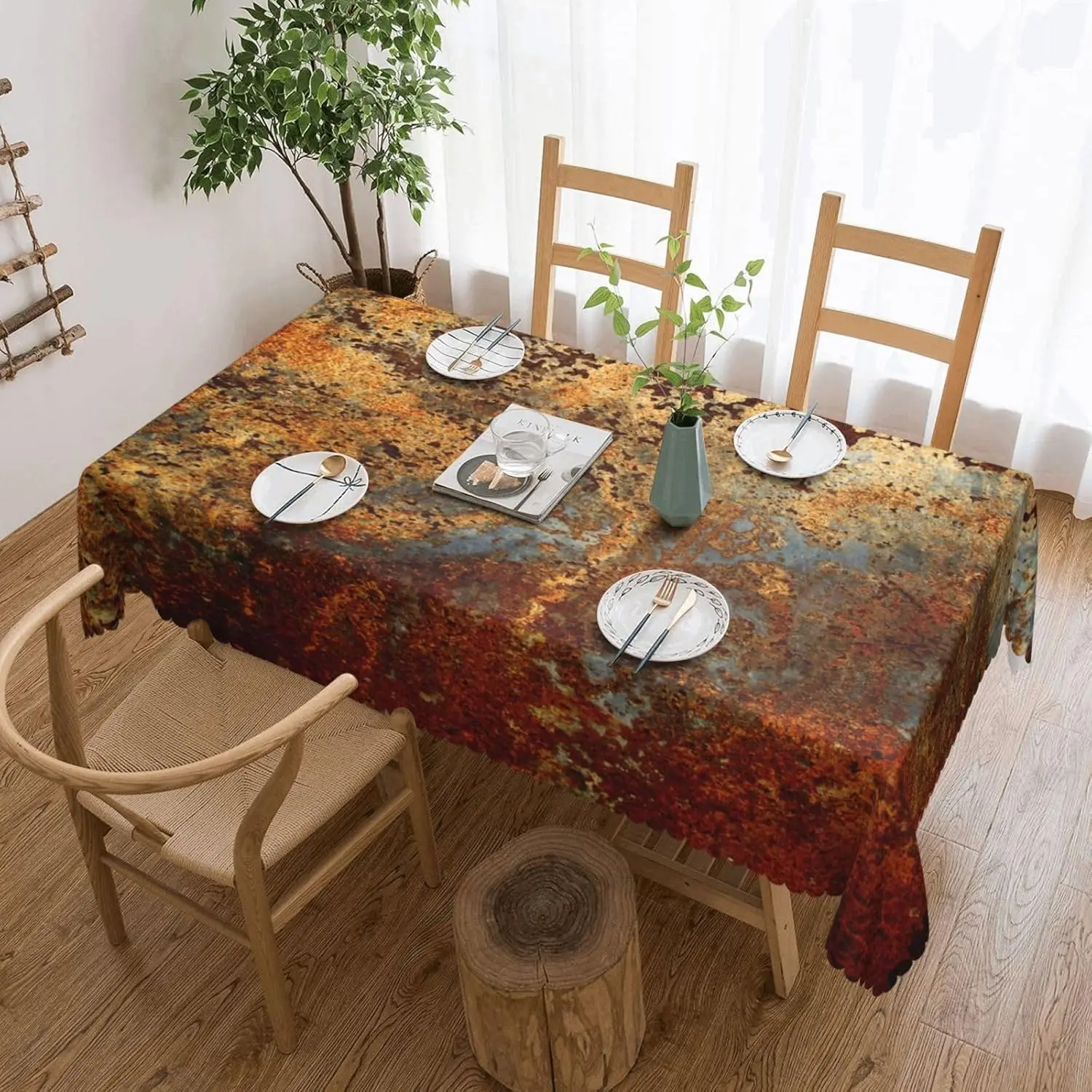 Industrial Brown Rust Metal Tablecloth Cinnamon Copper Gold Rusty Metallic Table Cover for Kitchen Dining Party Decoration
