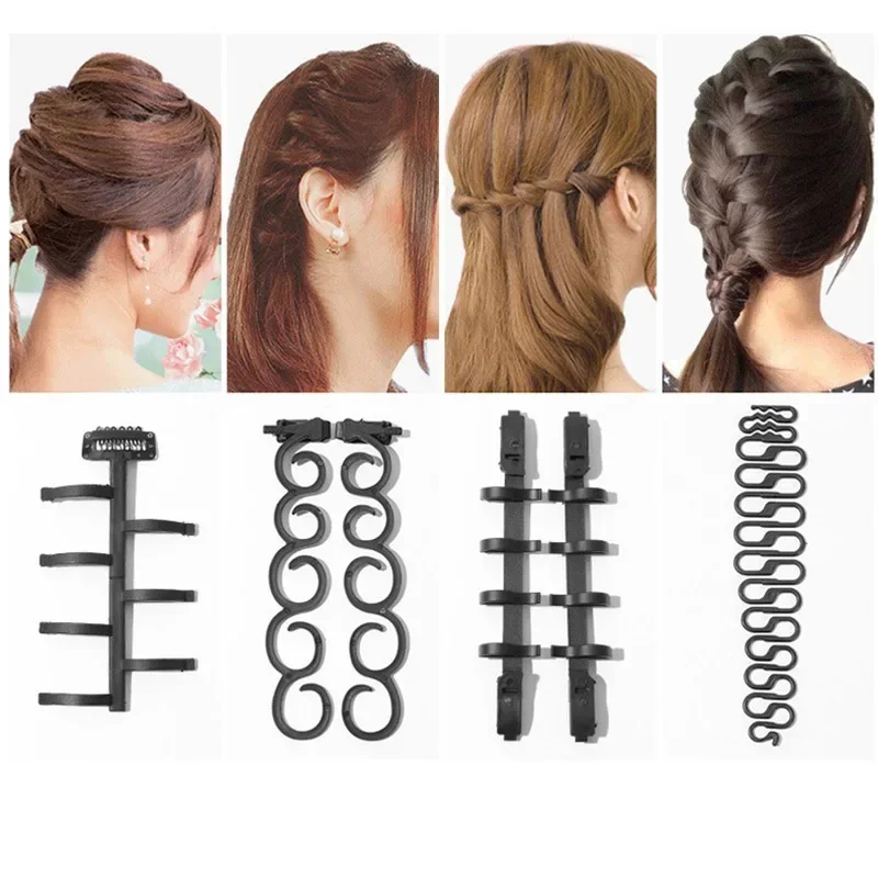 Women Hair Braid Tool Holder Clip Donut Bun Maker Weave Hair Braider Roller Hair Styling Hairpins Twist Tool DIY Accessories