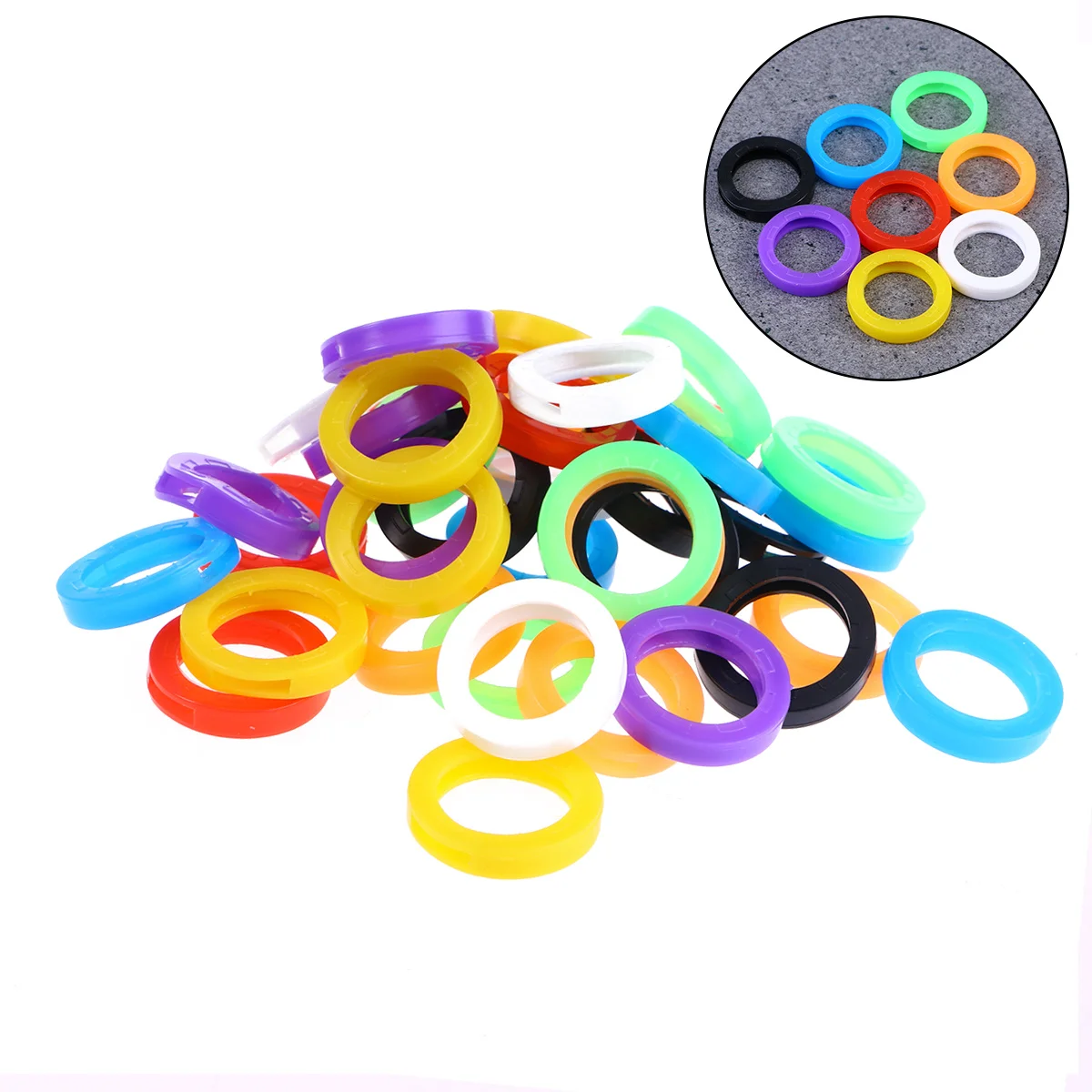 

30Pcs Elastic Silicone Key Caps Colorful Identifiers Comfortable Wearable Odor Free Fadeproof Coding Rings Mixed
