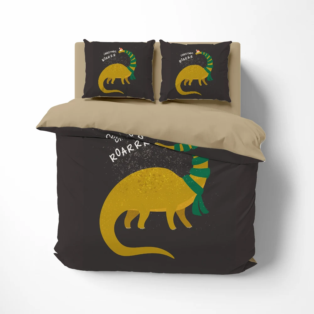 Imagem -02 - Roupa de Cama dos Desenhos Animados Conjunto Gêmeo Rainha Rei Euro Roupa Colcha Duvet Cover Conjunto Quartos Adorável Dinossauro Conjunto Cama para Crianças Vermelho