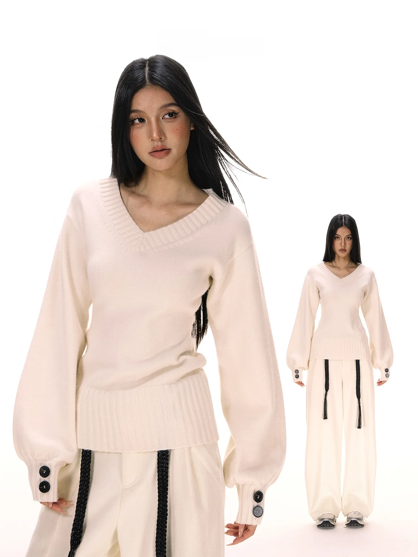 

Свободный вязаный свитер V-Ne Long Sve, женский модный осенне-зимний удобный эластичный универсальный повседневный топ свободного покроя