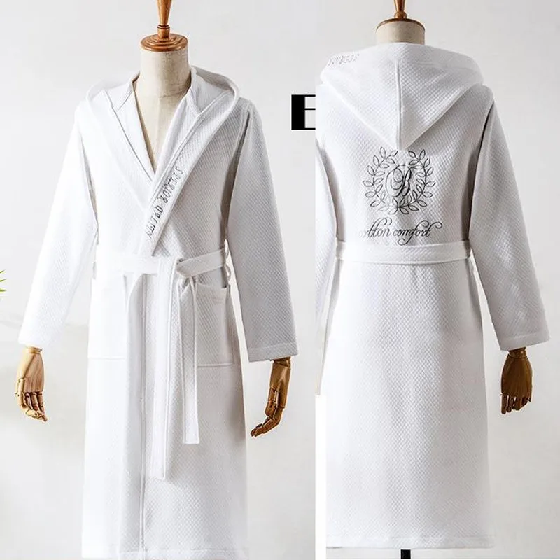 100% Cotton Long Bathrobe Plus Size Winter Quilted Women Men Embroider Kimono Bath Robe Hooded Bridesmaid Dressing Gown Wedding